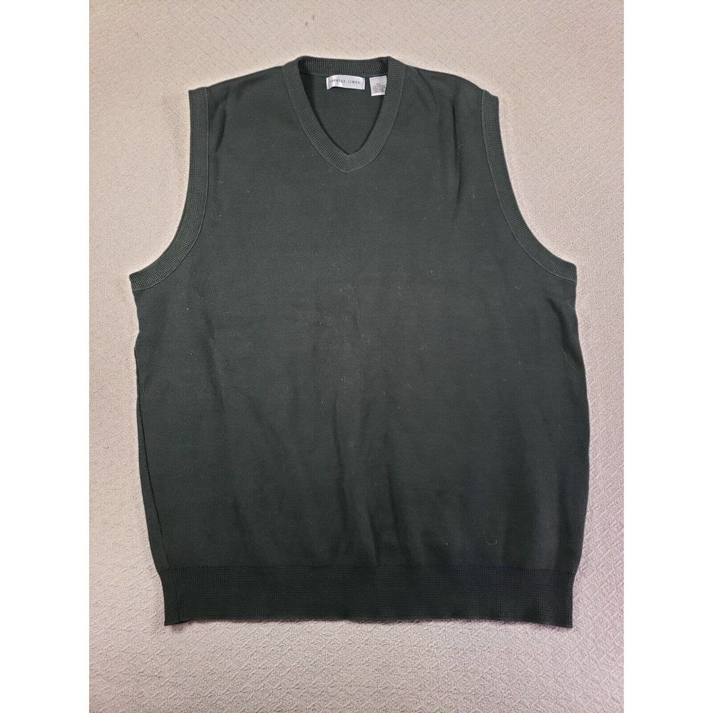 VTG‎ Cypress Links Sweater Mens XL Green Knit Sleeveless V-Neck Cotton Pullover